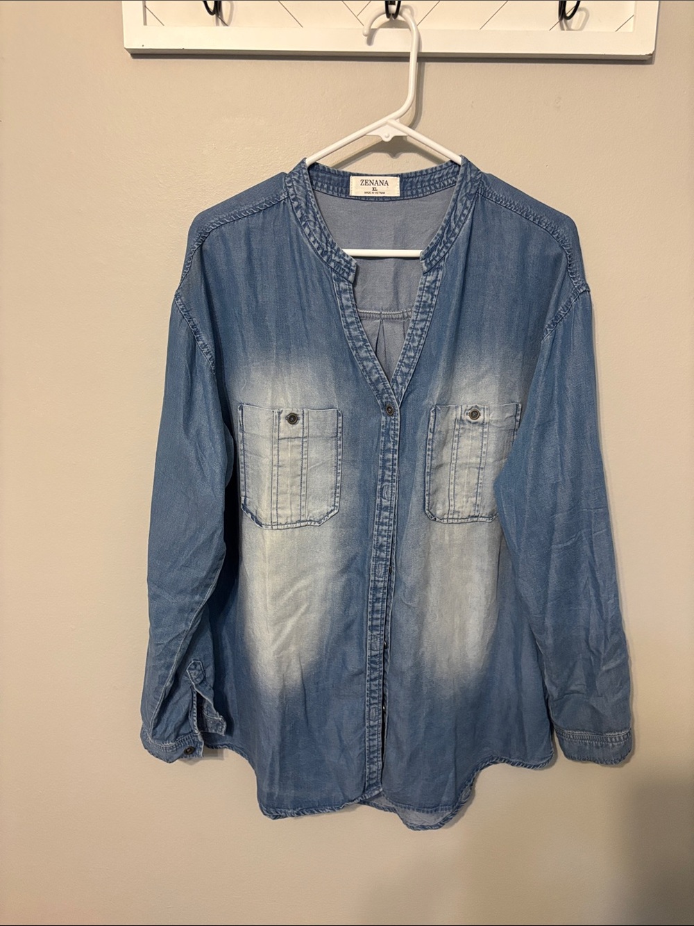 Zenana Outfitters Chambray Button-Up Shirt - Light Blue
